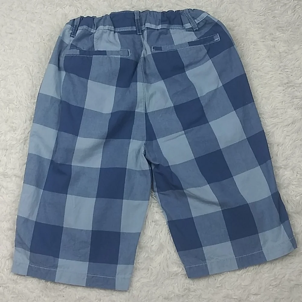 Children's Place Boy's Blue Checkered Adjustable Waist Zip Up Bermuda Shorts